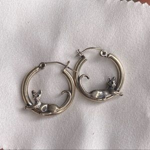 Silver Cat Mini Hoops